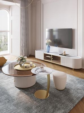 Couchtisch Sideboard 2tlg Led Beleuchtete Wohnzimmer Möbel Tisch Lowboard Glas