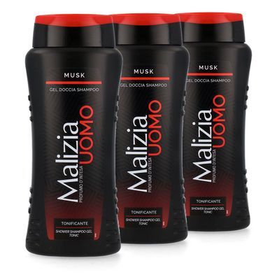 Malizia UOMO MUSK / Moschus - Duschgel & Shampoo 3x 250ml