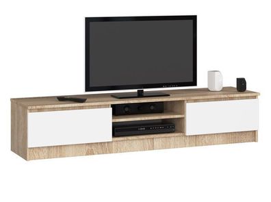 TV Schrank AKORD 160 cm Sonoma-Eiche Front Weiß B160 x H33 x T40 cm