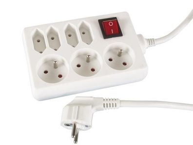 Steckdosenleiste - 3 x SCHUKO + 4 x EURO - MIT Schalter - Stecker-typ E (FRANZÖSIS