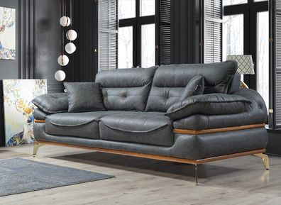 Grauer Designer Dreisitzer Wohnzimmer Sofa 3-Sitzer Couch Edelstahlfüße