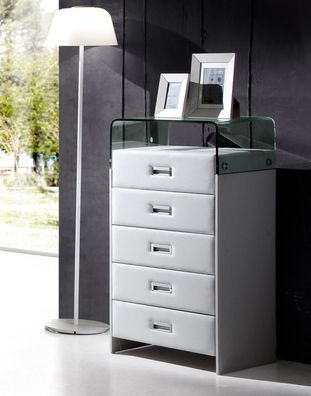 Glas Luxus gepolsterte Sideboard Schrank Kommode Leder Metall Kommoden Neu Weiß