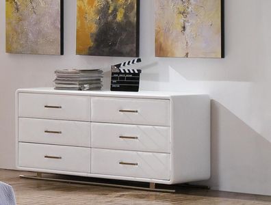 Edle Luxus gepolsterte Sideboard Schrank Kommode Weiß Leder Anrichte Kommoden