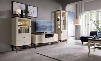 Klassische Wohn Wand Wohnzimmer Vitrine Sideboard RTV Regal Wände Schrank 3tlg
