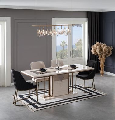 Essecke Essgruppe Esszimmer Esstisch Stühle Set 7tlg Luxus Weiß Modern