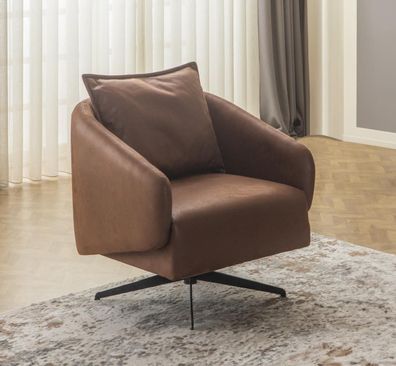 Sessel Ohrensessel Drehstuhl Einsitzer Sitzer Kunstleder Braun Design