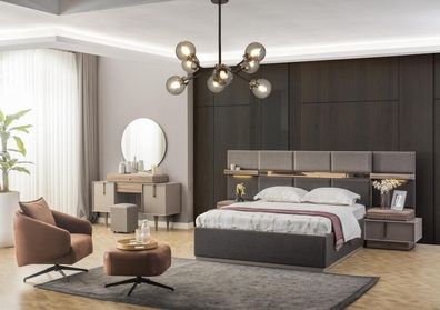 Schlafzimmer Komplette Doppelbett Bett Nachttische Konsole 6tlg Grau