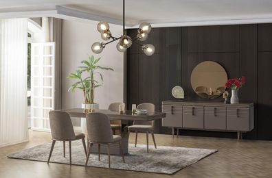 Essgruppe Essecke Esszimmer Esstisch Stühle Grau Holz Set 9tlg Moderne