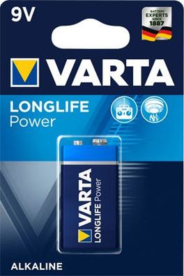 Varta - Longlife POWER - 4922 / 6LR61 / 6LP3146 / 9V Block - 9 Volt 580mAh Alkali