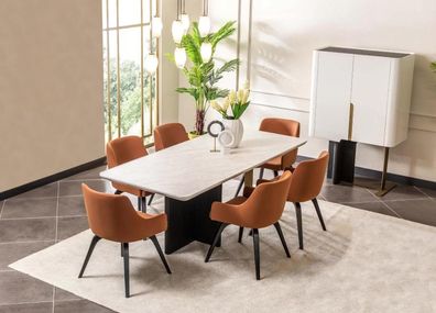 Essecke Essgruppe Esszimmer Esstisch Stühle Set 8tlg Bar Orange Holz