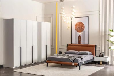 Schlafzimmermöbel Doppelbett Bett Nachttische Orange Schranke Set 5tlg