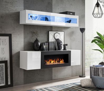 Garnitur Wohnwand Luxus Weiß Hänge Sideboard Wohnzimmer Modern Möbel Set 2 tlg