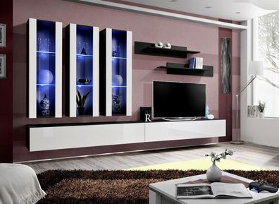 Wohnwand Hänge Vitrine Wohnzimmer Lowboard TV Ständer Modern Design Set 7tlg