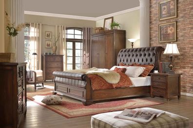 Chesterfield Bett Leder Polster Doppel Betten Designer Bett 180 x 200cm Barock