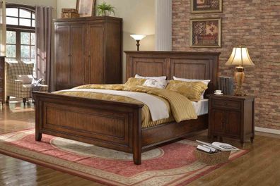 Schlafzimmer Bett Nachttische 3 tlg. Set Design Luxus Betten Holz Doppelbett Neu