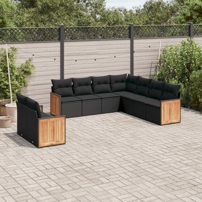 vidaXL 9-tlg. Garten-Sofagarnitur mit Kissen Schwarz Poly Rattan