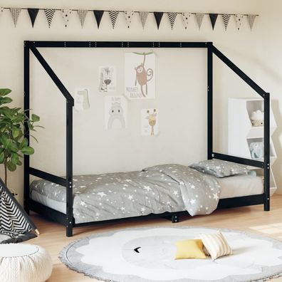 vidaXL Kinderbett Schwarz 90x200 cm Massivholz Kiefer