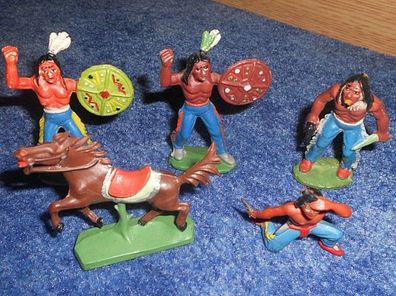 Pferd und 4 Indianer von Plaho DDR Spielzeug - bespielt