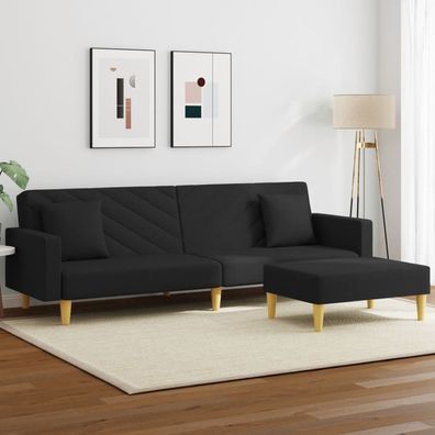 vidaXL Schlafsofa 2-Sitzer mit Kissen und Fußhocker Schwarz Stoff