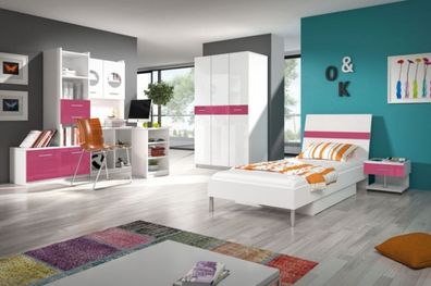 Bett + Nachttisch Schlafzimmer Jugendzimmer Kinderzimmer Set Möbel Pink 2tlg