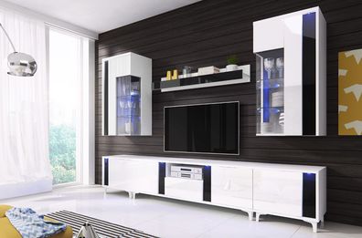 Hochglanz Wohnwand Schrankwand Wohnzimmer Schrank Vitrine Sideboard Wohnwände