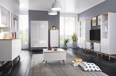 Hochglanz Wohnwand Schrankwand Wohnzimmer Schrank Vitrine Sideboard Wohnwände