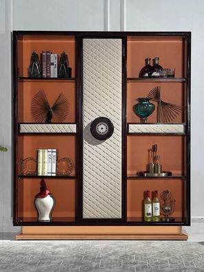 Luxus Designer Vitrine Schrank Holz Leder Bücher Schränke Wohn Arbeits Zimmer