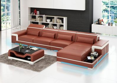 Ledersofa USB Wohnlandschaft Ecksofa Ecke Garnitur Design Moderne Sofa Couch Neu