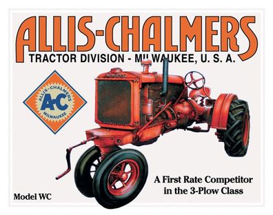 US Blechschild 30x40 Allis-Chalmers Tractor Company Milwaukee Model U + WD45 AC