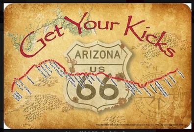 US Blechschild Arizona Route US 66 - get your kicks ca. 20x30 cm (Gr. 20x30 cm)