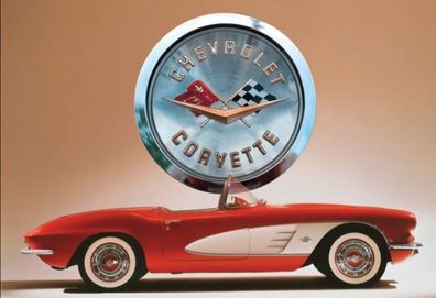 US Blechschild Chevy Red Corvette C1 ca. 43 x 28 cm