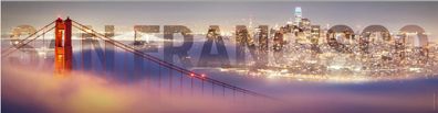 XXL Metall Panoramaschild San Francisco Skyline 80 x 20 cm Golden Gate Bridge