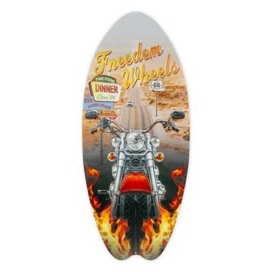 Blechschild Freedem Wheels Route 66 - 20x55cm motivgeprägt Surfboard design