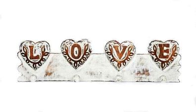 Hakenleiste aus Holz "Love" im shabby Style 48 x 14 cm 4 Haken