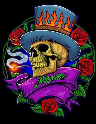 US Blechschild Poison Rose Skull American made Rockn Roll Glam Metal 31 x 40 cm