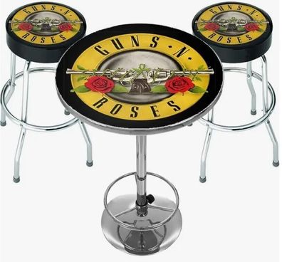 Rocksax Guns & Roses Bar Set: 2 x Barhocker + 1 x Stehtisch - Paradise City