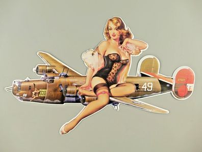 gestanztes Schild ca. 55x35 cm Pin Up Bombs away Baby - B-24 Bomber Liberator