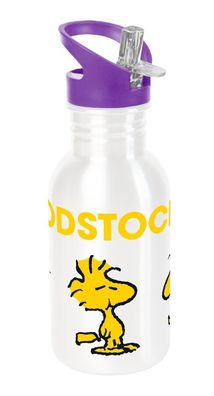 Trinkflasche Peanuts Woodstock 500ml Edelstahl - 21 cm hoch mit Trinkhalm