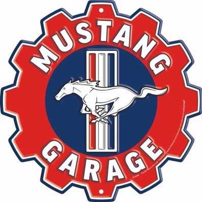 US Schild in Zahnradform: FORD Mustang Garage- ca. 29 cm Durchmesser Pony V8