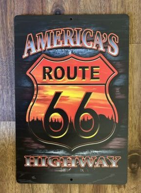 cooles Alu Schild Route 66 - Sunset 20 x 30 cm Americas Highway - Interstate