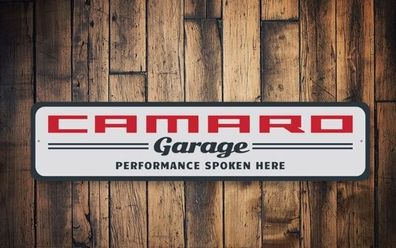 US Schild Chevrolet Camaro Garage Performance spoken 45x10 cm Big Block V8 Ami