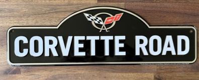 US Schild Corvette Road - 45x15 cm Vette Big Block V8 Ami