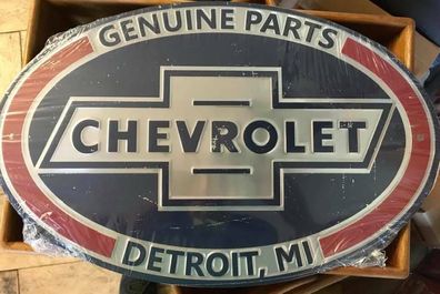 US Schild: Chevrolet Detroit - Genuine Parts - ca 44 x 29 cm - motivgeprägt V8