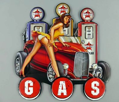 Garagen Werkstatt Schild Ameri Gas Pin Up "shaped" ca. 38 x 37 cm Hot Rod