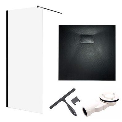 SET Duschwanne Quadratisch SMC VIDAR & Walk-In Dusche KETIL 90x90 195cm + Glaswischer