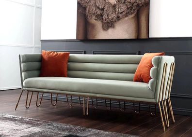Designer Metall Drei Sitzer Couch Sofa Polster Sitz 3er Leder Stoff Design Sofas