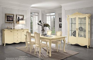 Vitrine Beige Schrank Esszimmer Bücherregal Möbel Massiv Holz Glasschrank Neu