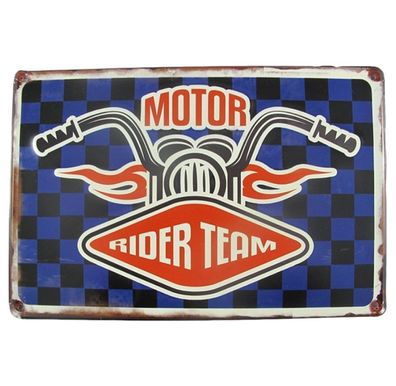 Blechschild, Reklameschild Motor Rider Team, Motorrad Wandschild 20x30 cm