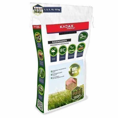 KADAX Rasensamen, Ziergras, Grassaatgut, Grassamen, 120 m2, 3 kg