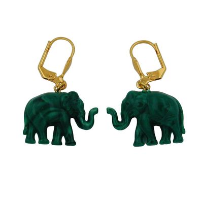 Ohrbrisur Ohrhänger Ohrringe 37x23mm goldfarben Elefant mini grün-marmoriert Kunst